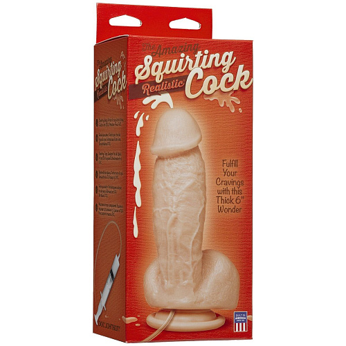Телесный фаллоимитатор с имитацией семяизвержения Doc Johnson The Amazing Squirting Realistic Cock 0274-00-BX (18,8 см)