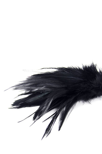 Чёрный перьевой эротический набор (наручники с цепочкой и кисточка-щекоталка) Romfun QS-002