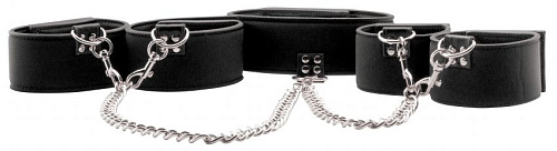 Чёрный двусторонний комплект для бандажа Reversible Collar / Wrist / Ankle Cuffs Shots Media BV OU191BLK
