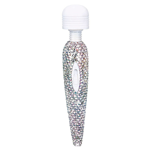 Вибратор со стразами бело-серебристого цвета Bodywand Crystalized USB Wand Massager E26042