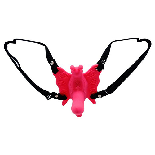 Розовый стимулятор клитора на ремешках с вибрацией Baile «Бабочка» BW-022045W