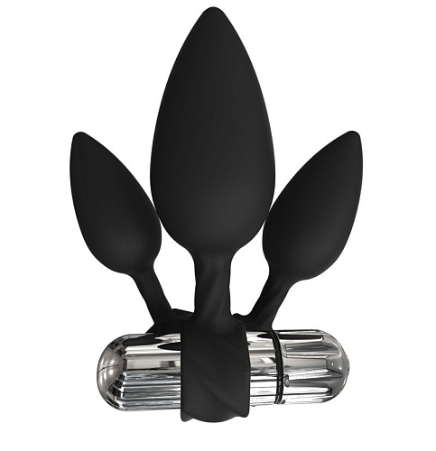 Набор из 3 чёрных анальных плагов и вибропули Bathmate Bathmate Anal Training Plugs VIBE BM-V-VP