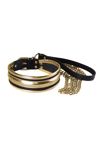 Золотисто-чёрный ошейник с поводком Sitabella 3126-18