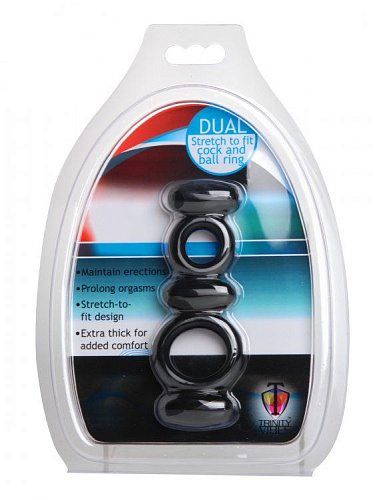 Двойное эрекционное кольцо чёрного цвета XR Brands Dual Stretch To Fit Cock and Ball Ring  AE180