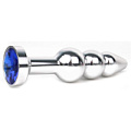 Удлинённая серебристая анальная втулка с синим кристаллом Anal Jewelry Plug QSLV-13 (11,3 см)