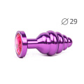 Коническая ребристая фиолетовая анальная втулка с малиновым кристаллом Anal Jewelry Plug AV-14-S (7,1 см)