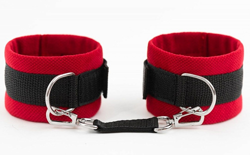 Красно-чёрные поножи на сцепке БДСМ арсенал My rules 6902-2ars
