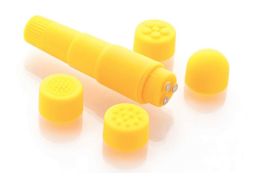 Компактный жёлтый вибромассажёр с 4 насадками Sexus Funny Five 931001-8