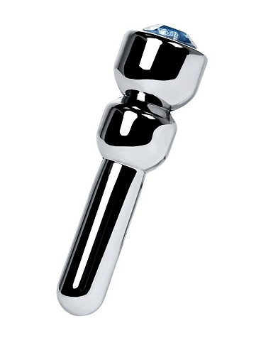 Малый серебристый уретральный плаг со стразом ToyFa Metal 717308