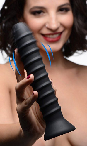 Чёрный спиралевидный вибромассажёр XR Brands Power Screw 10X Spiral Silicone Vibrator AG339 (20,3 см)
