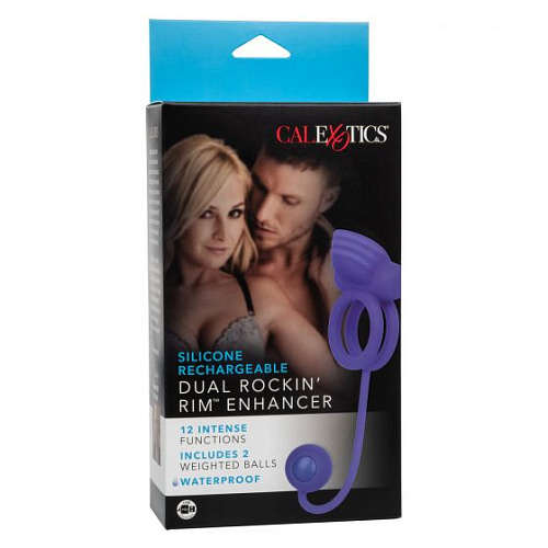 Фиолетовое эрекционное кольцо с утяжелителем California Exotic Novelties Silicone Rechargeable Dual Rockin Rim Enhancer SE-1842-10-3
