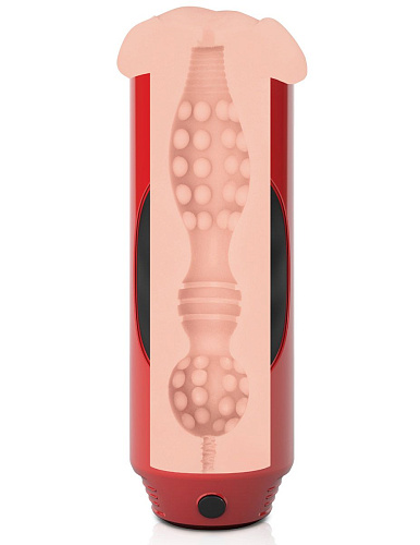 Красно-чёрный мастурбатор-ротик с вибрацией Pipedream Extreme Toyz Mega Grip Vibrating Stroker Mouth RD291