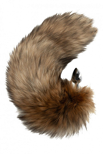 Серебристая металлическая анальная пробка с чёрно-рыжим хвостиком Сумерки богов 503-03 BX DD