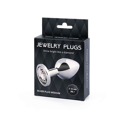 Анальная пробка с прозрачным кристаллом Anal Jewelry Plug SILVER PLUG MEDIUM SM-01 (8,2 см)