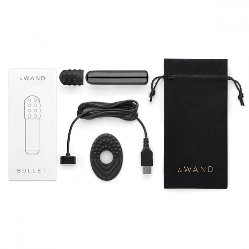 Чёрная вибропулька с 2 нежными насадками Le Wand Bullet LW-012-BLK