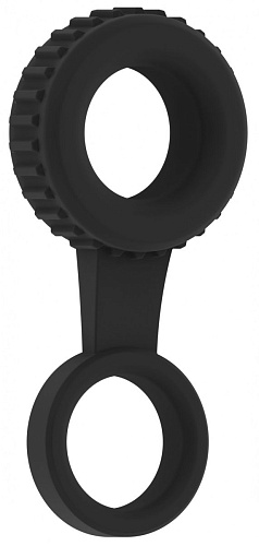 Чёрное кольцо для пениса и мошонки Shots Media BV № 47 Cockring with Ball Strap SON047BLK