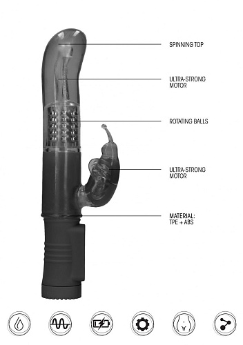 Чёрный вибратор-кролик Shots Media BV Rotating Butterfly SHTO003BLK (22,8 см)