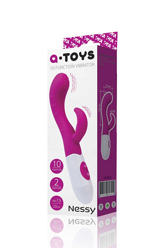Ярко-розовый вибратор с клиторальным стимулятором A-toys Nessy 765003 (20 см)