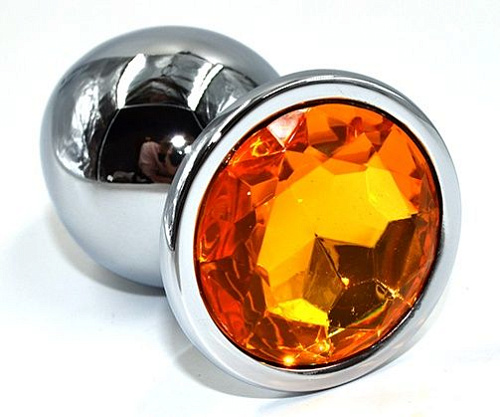 Серебристая анальная пробка из нержавеющей стали с жёлтым кристаллом Kanikule AP-AL001-LLY (10 см)