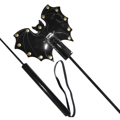 Стек с чёрным лаковым кожаным шлепком в виде летучей мыши Sitabella 3338-10 (60 см)
