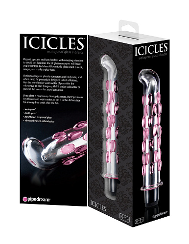 Стеклянный вибростимулятор розового цвета Pipedream Icicles №19 PD2919-00 (17,8 см)