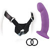 Изогнутый фаллоимитатор фиолетового цвета с креплением на регулируемом поясе Blush Novelties ADVANCED HARNESS KIT WITH CICI BL-80921 (15 см)