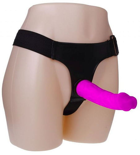 Фиолетовый фаллос на регулируемых трусиках Baile BW-022012-0603 (18,8 см)