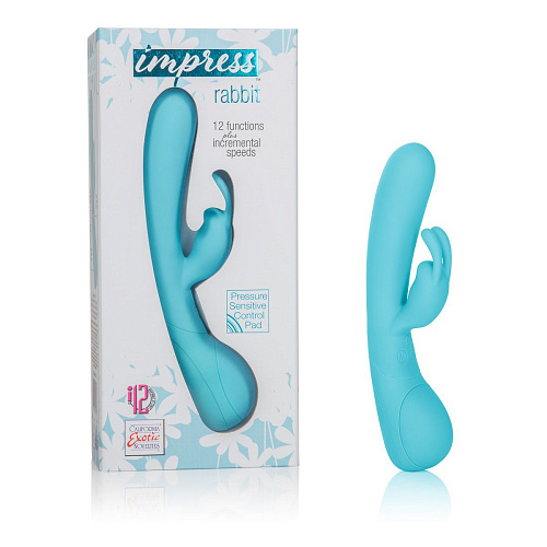 Голубой вибромассажёр со стимуляцией клитора California Exotic Novelties Impress Rabbit SE-4425-12-3 (18 см)