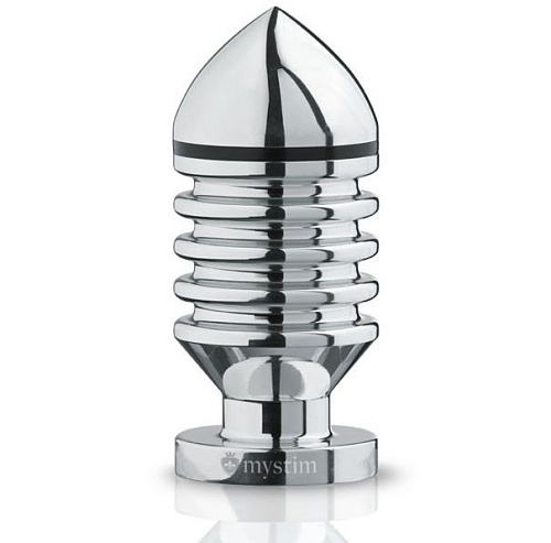 Серебристый анальный плаг для электростимуляции MyStim Hector Helix Buttplug L 46215 (11,5 см)