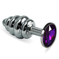 Ребристая анальная пробка с фиолетовой вставкой Lovetoy Silver Small RO-SSR08 (7,6 см)