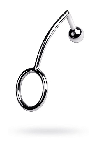 Серебристое, металлическое эрекционное кольцо с анальной втулкой ToyFa 717124-S