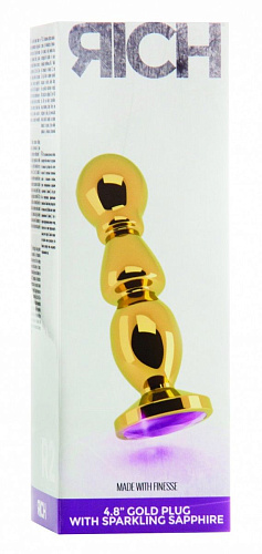 Золотистая фигурная анальная пробка с фиолетовым кристаллом Shots Media BV RIC002GLD (14 см)
