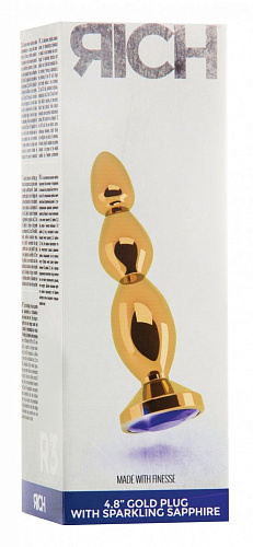 Золотистая анальная пробка-ёлочка с фиолетовым кристаллом Shots Media BV RIC003GLD (14 см)