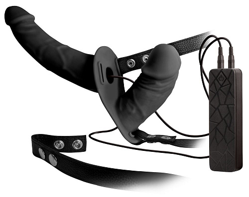 Чёрный вибрострапон с вагинальной пробкой NMC Double Thruster 05930950000 (17 см)