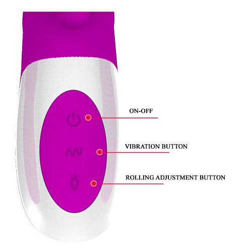 Лиловый перезаряжаемый вибратор с rolling-функцией и клиторальным отростком Baile Adrian BW-069002 (26,7 см)