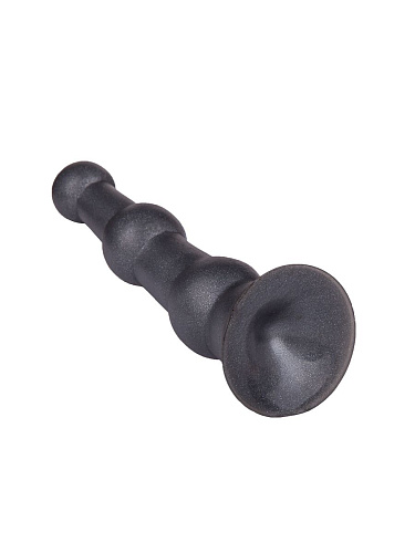 Чёрная анальная пробка платинового цвета с изгибом LOVETOY (А-Полимер) 427103 (15 см)