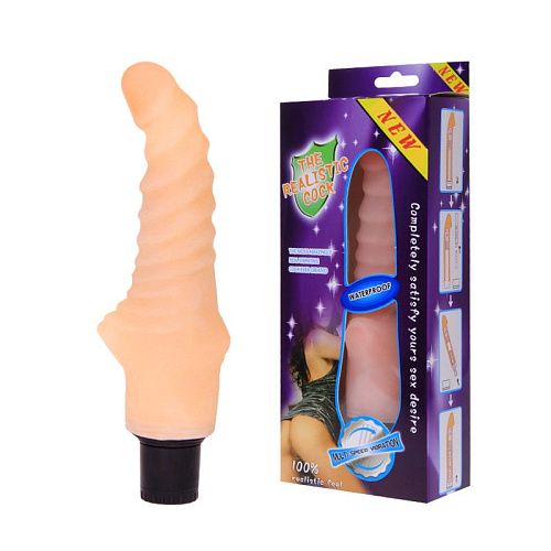 Ребристый водонепроницаемый вибромассажёр телесного цвета Baile BW-027019-1002S (21 см)