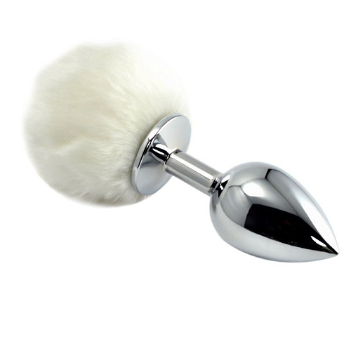 Металлическая пробка с белым хвостом 4sexdreaM «Задорный Кролик» 47152 (11 см)