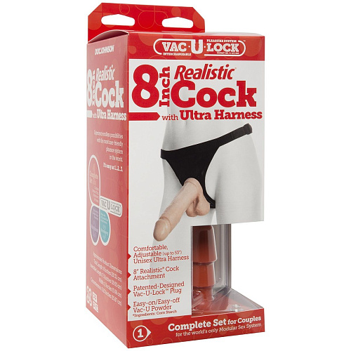 Насадка телесного цвета с трусиками Doc Johnson Vac-U-Lock Set 8 Realistic Ultra Harness 1050-03-BX (20,6 см)