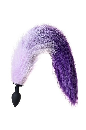 Чёрная анальная втулка с фиолетово-белым хвостом POPO Pleasure 731443 (размер S)