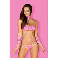 Розовый чокер в комплекте с наручами Obsessive Lollypopy cuffs