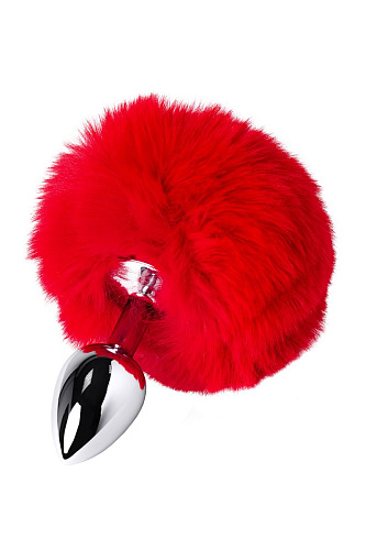 Серебристая анальная втулка с красным хвостиком ToyFa Metal 712025-9