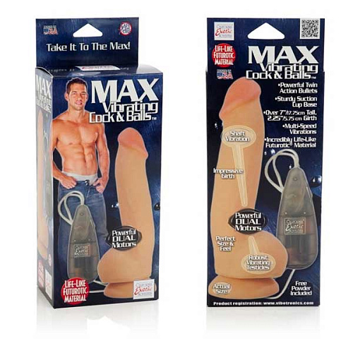 Реалистичный вибратор телесного цвета California Exotic Novelties Max Vibrating Cock Balls SE-0157-01-3 (20 см)