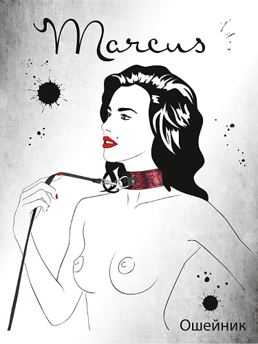 Красный кружевной ошейник с чёрным принтом ToyFa 713002