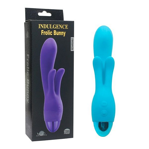 Голубой вибратор с клиторальным отростком Howells INDULGENCE Rechargeable Frolic Bunny 174216blue (18,7 см)
