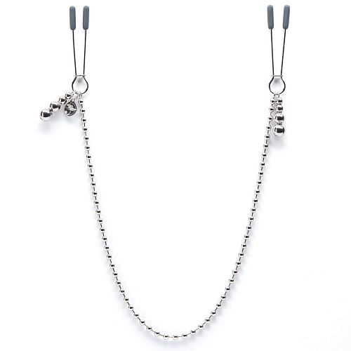 Серебристые зажимы для сосков на нитке бусин Fifty Shades of Grey At My Mercy Chained Nipple Clamps FS-63952
