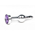 Удлиненная шарикообразная серебристая анальная втулка с сиреневым кристаллом Anal Jewelry Plug ZSLV-15 (10,3 см)