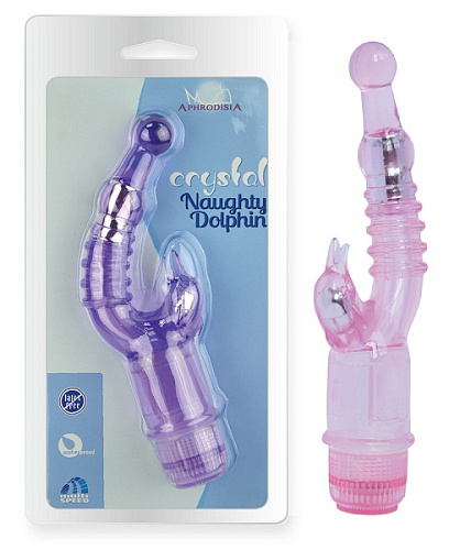 Розовый вибратор с клиторальным стимулятором Howells Crystal Naughty Dolphin 83055-pink