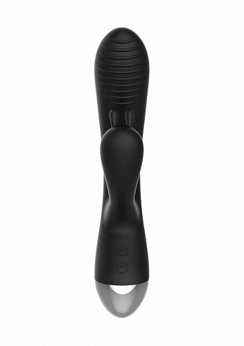 Чёрный вибратор с электростимуляцией Shots Media BV E-Stimulation Rabbit Vibrator ELC001BLK (19 см)