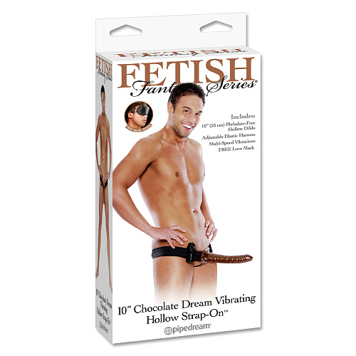 Страпон шоколадного цвета с вибрацией Pipedream Chocolate Dream Vibrating Hollow PD3947-00